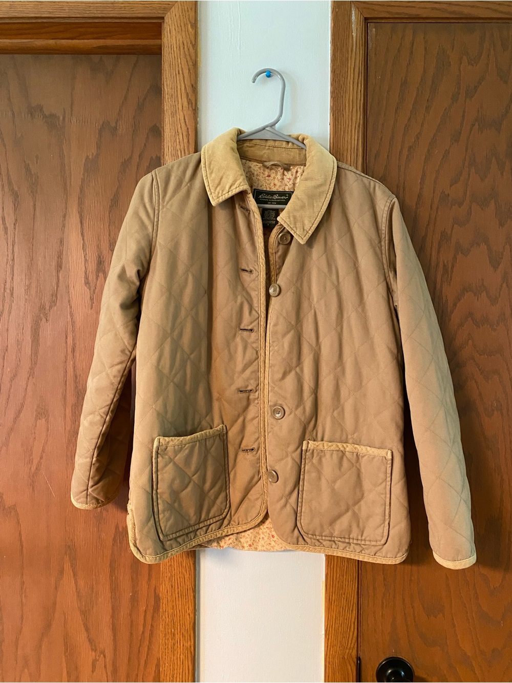 Eddie Bauer Quilted Light Brown Jacket with Corduroy Collar